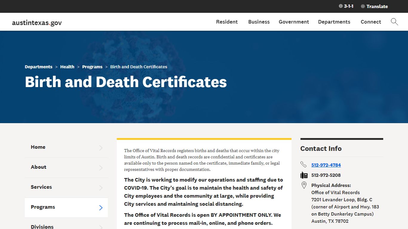 Birth and Death Certificates | AustinTexas.gov